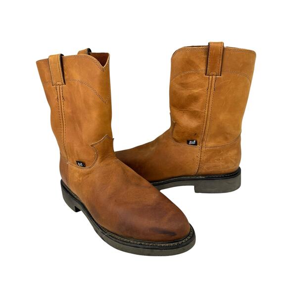 Justin Conductor Aged Bark Real Leather Rubber Sole Round Toe Work Boots - Picture 1 of 13
